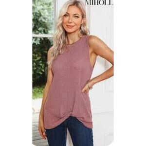 MIHOLL M, NWT, Waffle, Knot Bottom Tank Top, Soft Dusky Pink